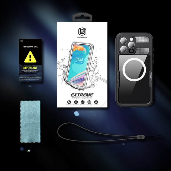 Etui Wodoodporne IP68 do iPhone 16 Pro Max, SHELLBOX MagSafe, czarne