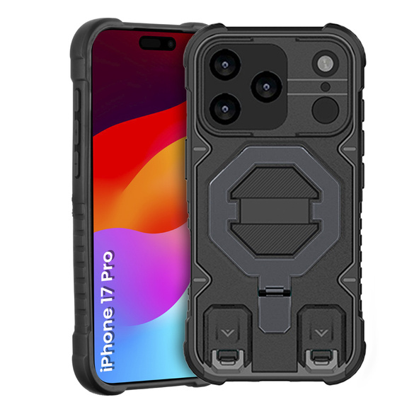 Etui do iPhone 17 Pro, do MagSafe, pancerne z podstawką, czarne
