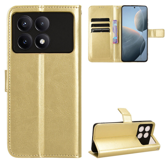 Etui z klapką do Xiaomi Poco F6 Pro, Crazy Horse Wallet, złote