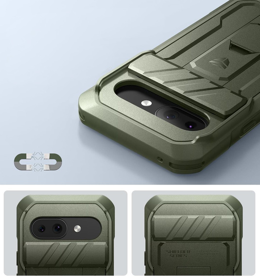 Etui Dexnor Kickstand do Google Pixel 9a – pancerne, z podstawką, zielone