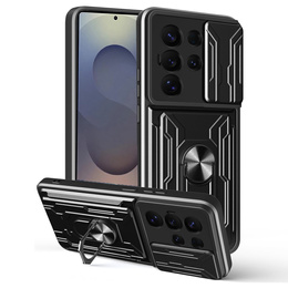 Etui z podstawką i przesuwaną osłoną aparatu do Samsung Galaxy S25 Ultra – czarne