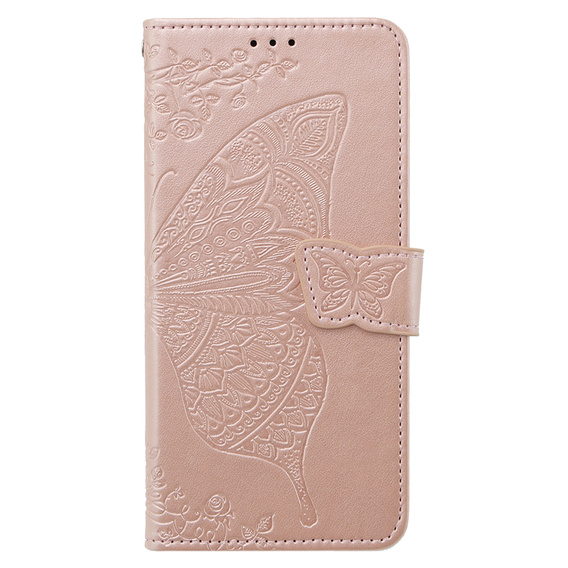 Etui z klapką do Xiaomi Poco F6 Pro, Butterfly, różowe rose gold
