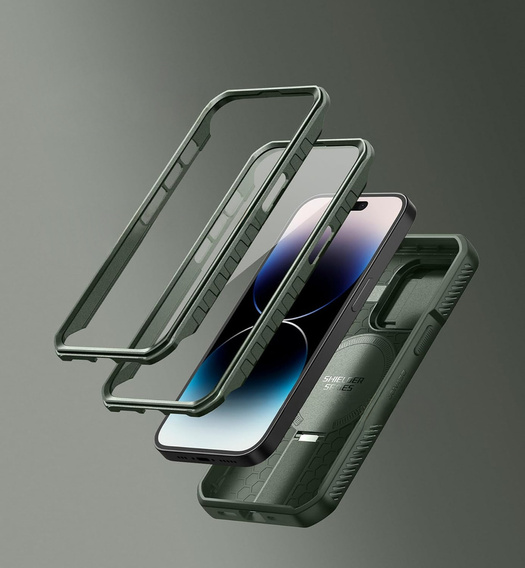 Dexnor – magnetyczne etui z osłoną aparatu do iPhone 14 Pro - ciemnozielone