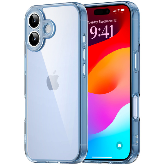 Etui do iPhone 17, z osłoną aparatu, przezroczyste z niebieskimi bokami
