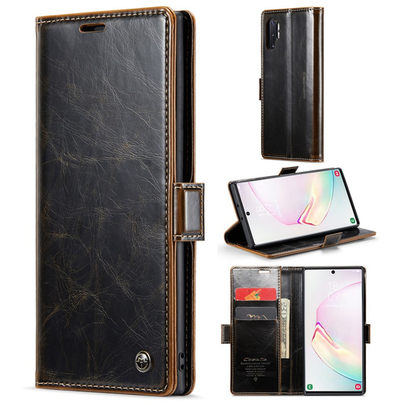 Etui z klapką CASEME do Samsung Galaxy Note 10 Plus, Waxy Textured, kawowe