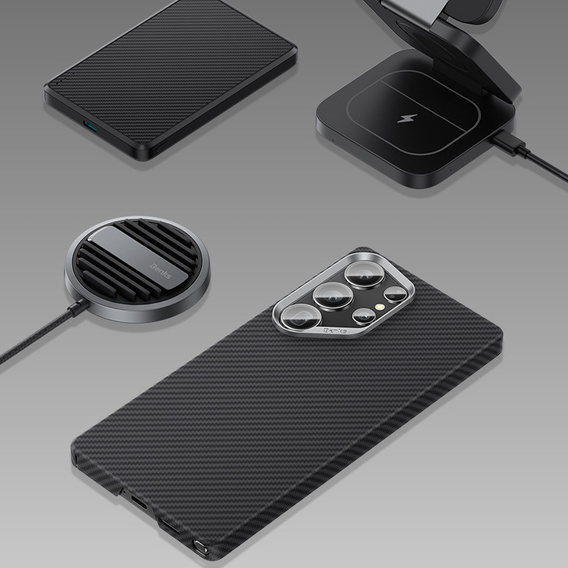 Etui BENKS Kevlar do Samsung Galaxy S25+ Plus, Carbon Fiber 600D 0044, do MagSafe, czarne