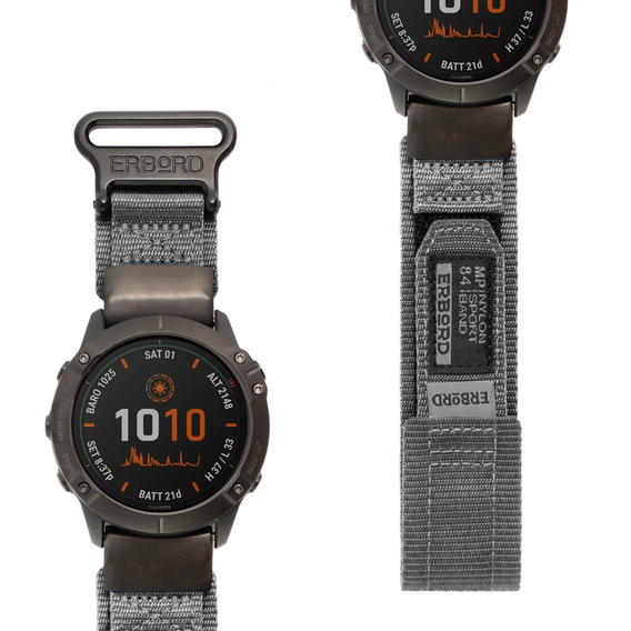 Pasek Nylonowy ERBORD MP84 Quickfit do Garmin Fenix 5/6/6 PRO/7 Forerunner 965/955/945, Szary, Rozmiar M/L