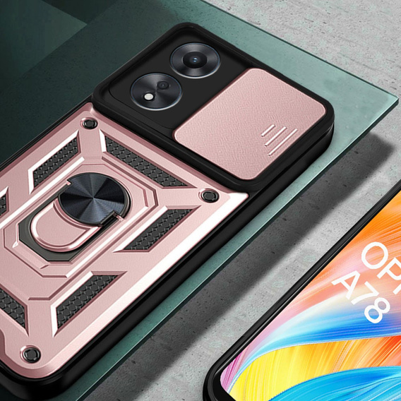 Etui pancerne do Oppo A78 4G, CamShield Slide, różowe rose gold