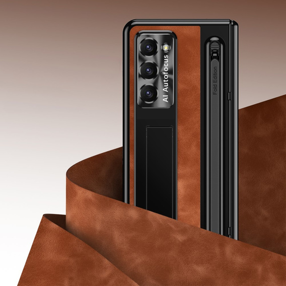 Etui z podstawką Leather+PC z szybą i rysikiem do Samsung Galaxy Z Fold6 5G, brązowe