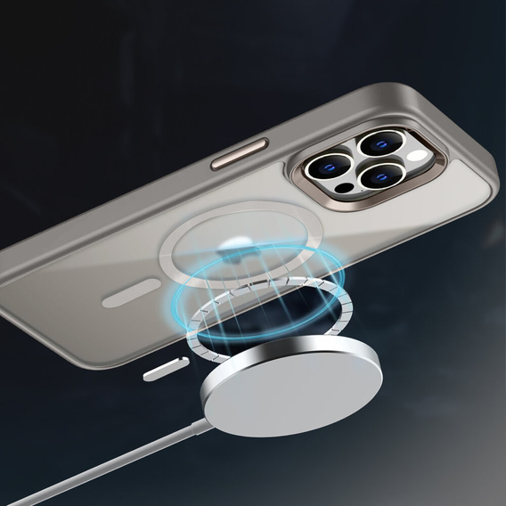 Etui do iPhone 16 Pro, do MagSafe, ERBORD Matt Case, przezroczyste / tytanowe + Szkło na ekran