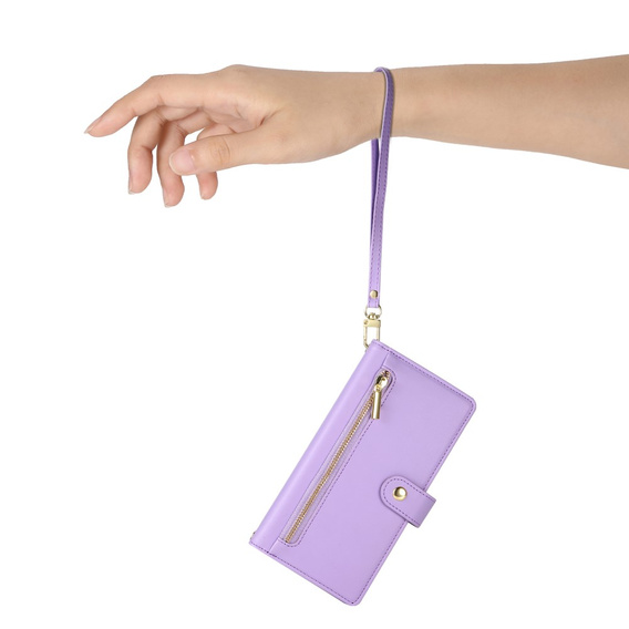 Etui z klapką do Honor Magic 7 Lite, Wallet Zipper Pocket, fioletowe