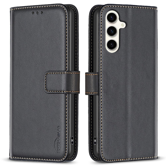 Etui z klapką do Samsung Galaxy S23 FE, BINFEN Wallet, czarne + szkło 9H
