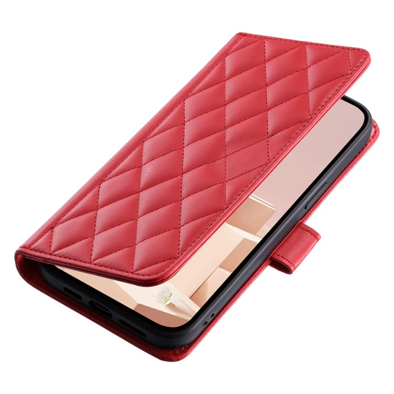 Etui z klapką do iPhone 16 Pro Max, Rhombus Crossbody Leather, czerwone
