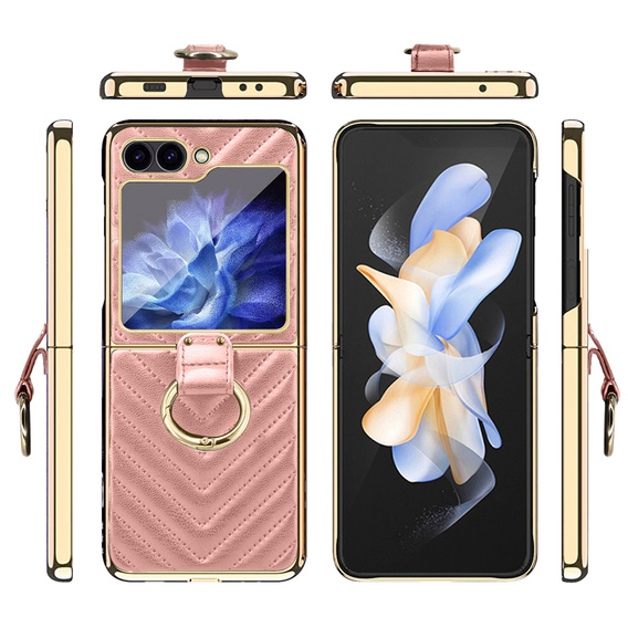 Etui do Samsung Galaxy Z Flip7 FE / Z Flip6, Leather Ring, różowe