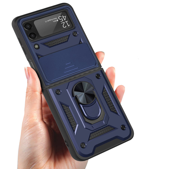 Etui pancerne do Samsung Galaxy Z Flip3 5G, CamShield Slide, niebieskie