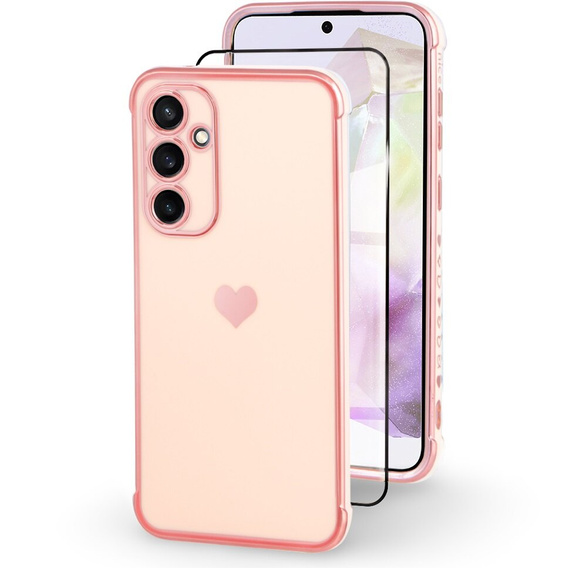 Etui do Samsung Galaxy A35 5G, Electro heart, różowe rose gold + Szkło Full Glue Ceramic