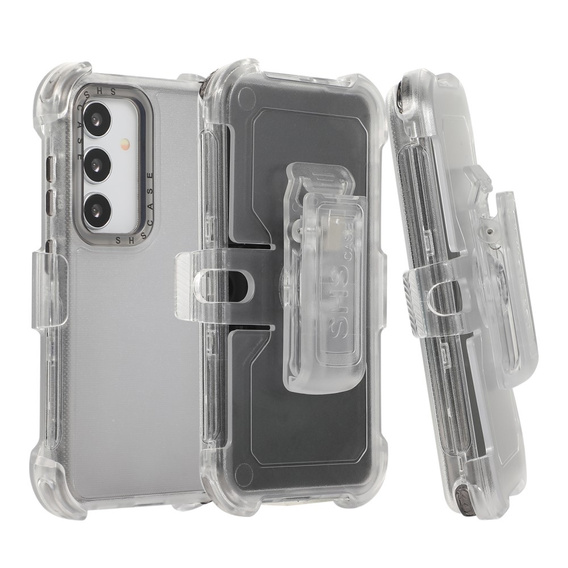 Pancerne Etui do Samsung Galaxy S24+, Belt Clip, z klipsem, przezroczyste / czarne
