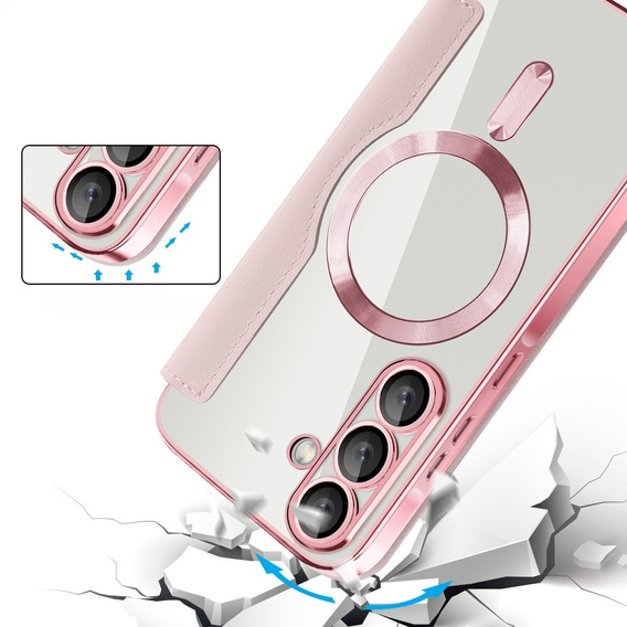 Etui z klapką do Samsung Galaxy A17 5G, RFID Wallet, do MagSafe, przezroczyste / różowe