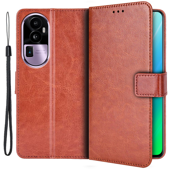 Etui z klapką do Oppo Reno 10 / 10 Pro, Crazy Horse Wallet, brązowe