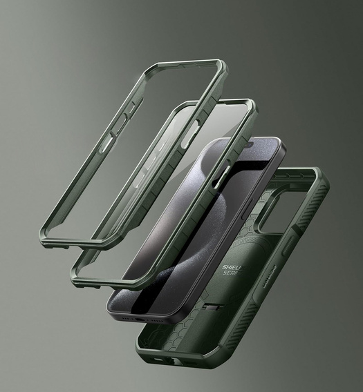 Magnetyczne etui Dexnor z osłoną aparatu i uchwytem – iPhone 15 Pro - zielone
