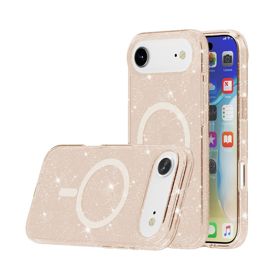 Etui do iPhone 17 Air, do MagSafe, brokat, półprzezroczyste złote
