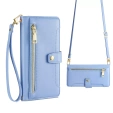 Etui z klapką do iPhone 16E, Wallet Zipper Pocket, niebieskie