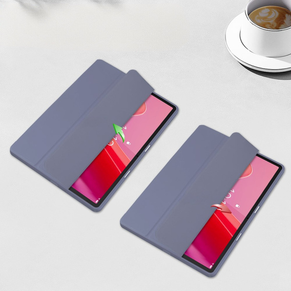 Pokrowiec z miejscem na rysik do Lenovo Tab M11 – przezroczysty tył, fioletowa klapka