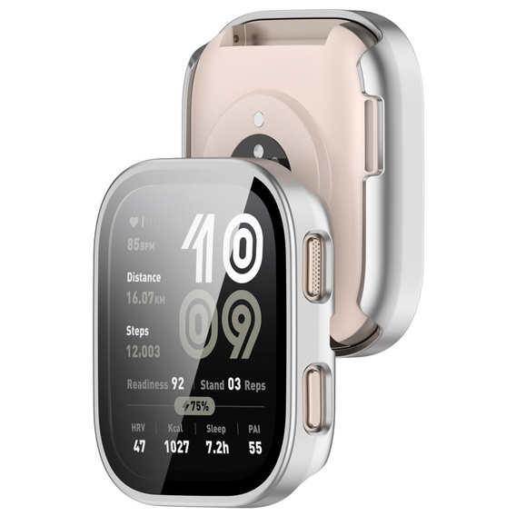 Etui z hartowanym szkłem do Amazfit Bip 6 – pełna ochrona 2w1 - srebrne