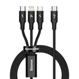 Kabel Baseus 3w1 Rapid Series USB-C / Lightning / micro-USB 1,5 m 20W – Czarny