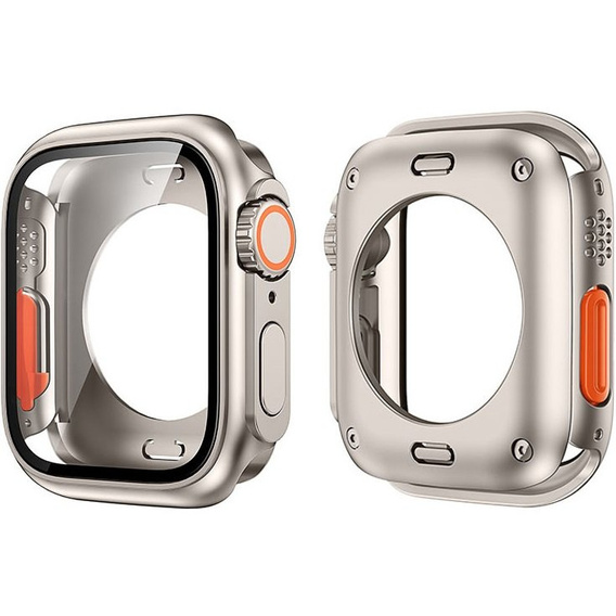 Zestaw Pasek Nylonowy + Etui 2w1 do Apple Watch 7/8/9 45mm, Czarny / Pomarańczowy