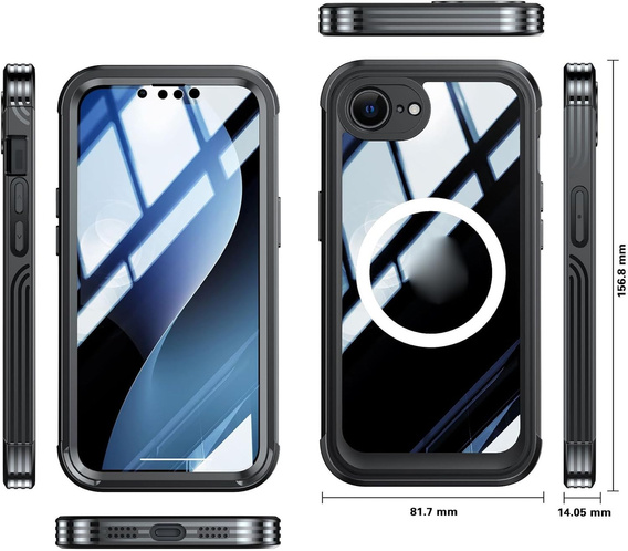 Etui do iPhone 16E, Shockproof, ze szkłem, do MagSafe, czarne