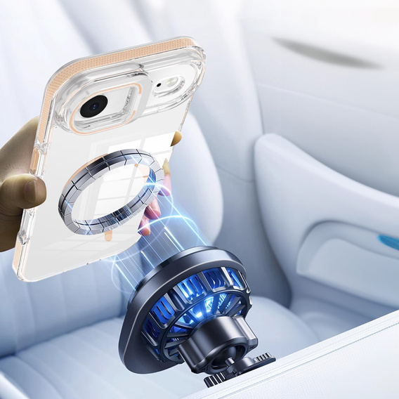 Etui do iPhone 17 Air, do MagSafe, z podstawką, transparentne ze złotymi wstawkami