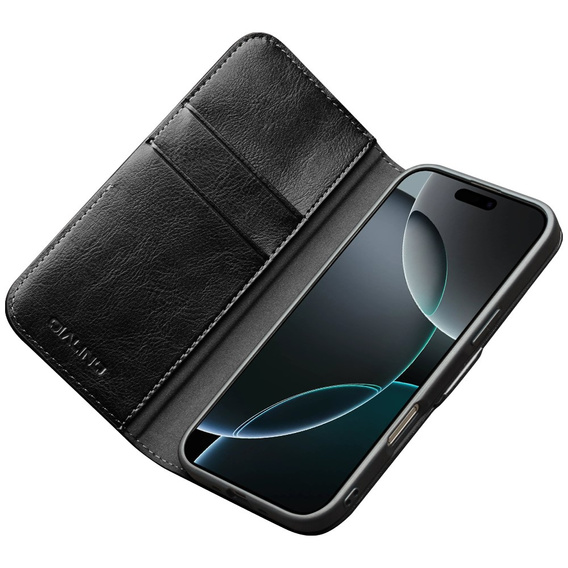 Etui ze skóry z klapką QIALINO Genuine Cow Leather do iPhone 17 Pro Max, czarny