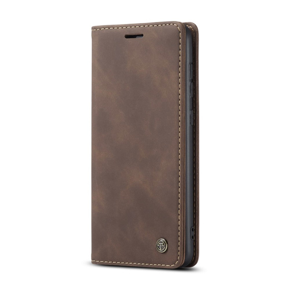 Etui CASEME do Samsung Galaxy S21 FE, Leather Wallet Case, kawowe