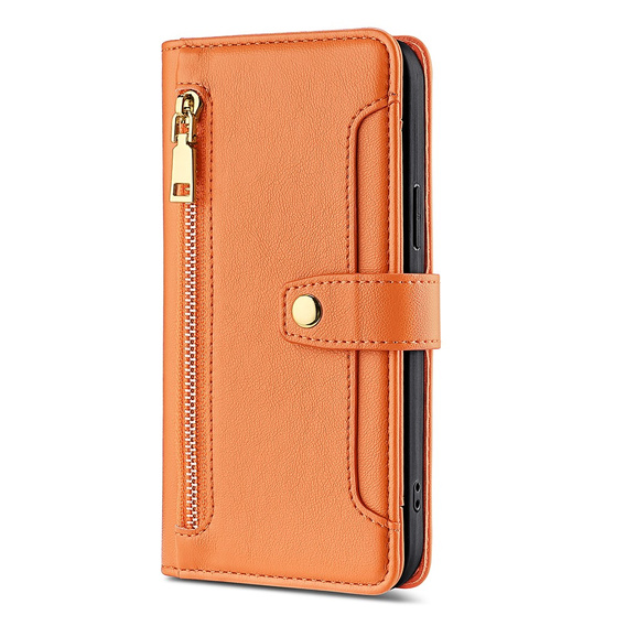 Etui z klapką do Oppo Reno8 T 4G, Wallet Zipper Pocket, pomarańczowe