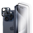 2x Szkło + szybka na aparat granatowa do iPhone 15 Pro Max, ERBORD Hartowane 9H/3D