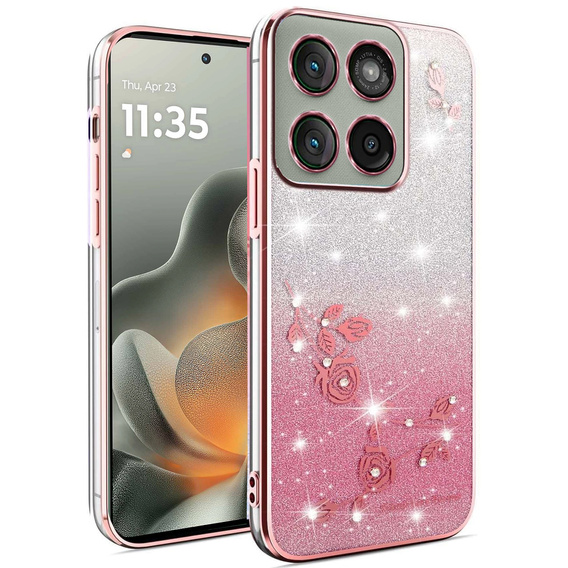 Etui z brokatem Glitter Flower do Motorola Edge 70