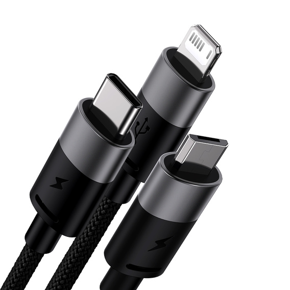 Baseus kabel 3w1 Starspeed USB na USB-C / Micro USB / Lightning 1,2 m 3,5 A - Czarny
