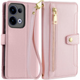 Etui z klapką do Oppo Reno 13, Wallet Zipper Pocket, różowe