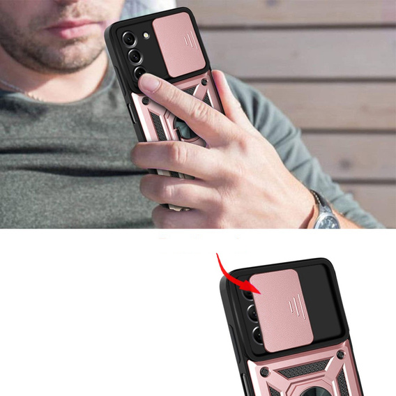 Etui pancerne do Samsung Galaxy S21 FE, CamShield Slide, różowe rose gold