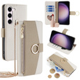 Etui z klapką do Samsung Galaxy S24, Wallet Zipper Pocket, z lusterkiem, białe