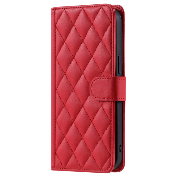 Etui z klapką do iPhone 16 Pro Max, Rhombus Crossbody Leather, czerwone