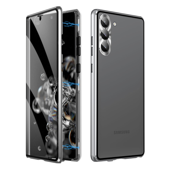 Etui do Samsung Galaxy S23, Magnetic Dual Glass, srebrne