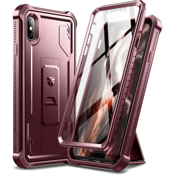Etui pancerne do iPhone XS Max, Dexnor Full Body, czerwone