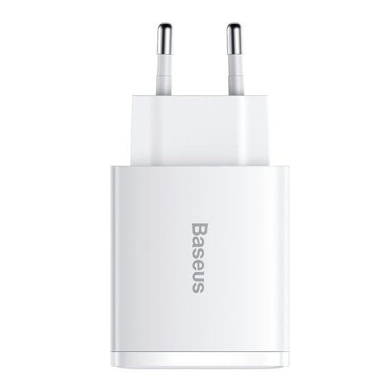 Baseus Compact PD 30W – ładowarka sieciowa z 3 portami (1x USB-C, 2x USB-A), biała
