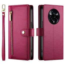 Etui z klapką do Realme 14 Pro 5G, Wallet Zipper Pocket, czerwone