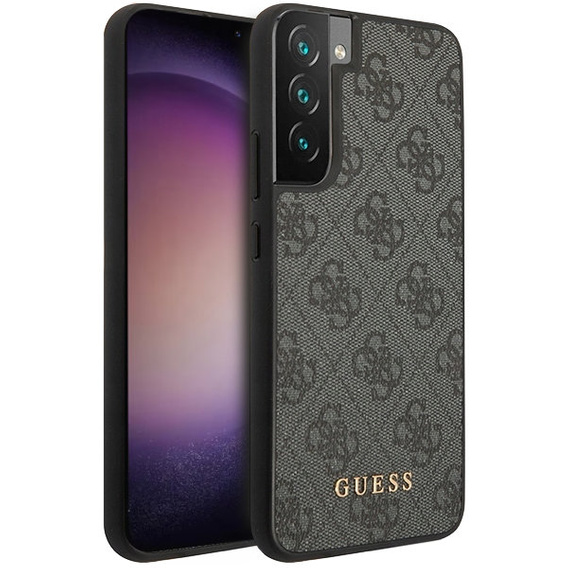 Etui GUESS do Samsung Galaxy S23, 4G Metal Gold Logo, szare