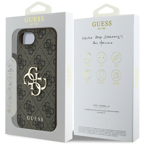 Etui GUESS do iPhone 16E, 4G Big Metal Logo, brązowe