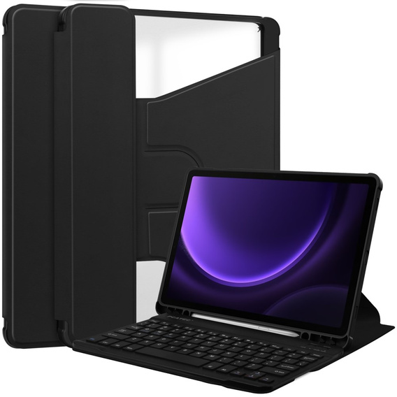 Etui z klawiaturą do Samsung Galaxy Tab S9 FE / S10 FE, Rotary 360° Leather, czarne