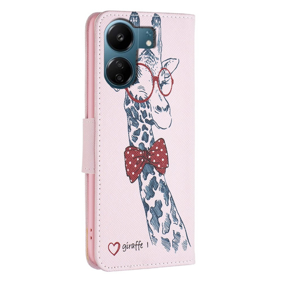 Etui z klapką do Xiaomi Redmi 13C / Poco C65, Wallet, Giraffe różowe